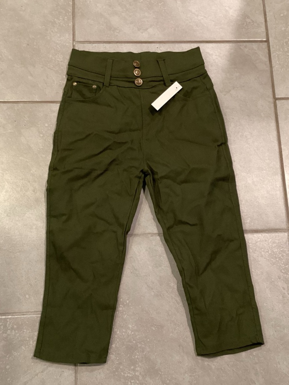 O to S High-Rise Olive Green Button-Front Pants